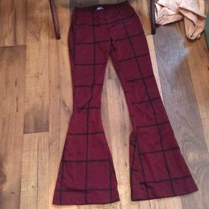 Plaid Bell Bottom Tight Pants